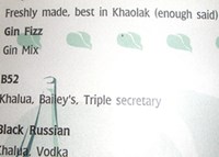 cocktail list at D-Time, Khao Lak
